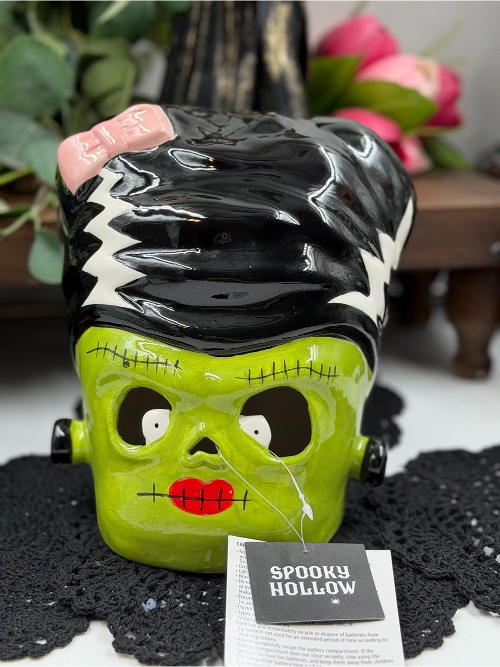 spooky hollow bride of frankenstein led light-up halloween decor nwt